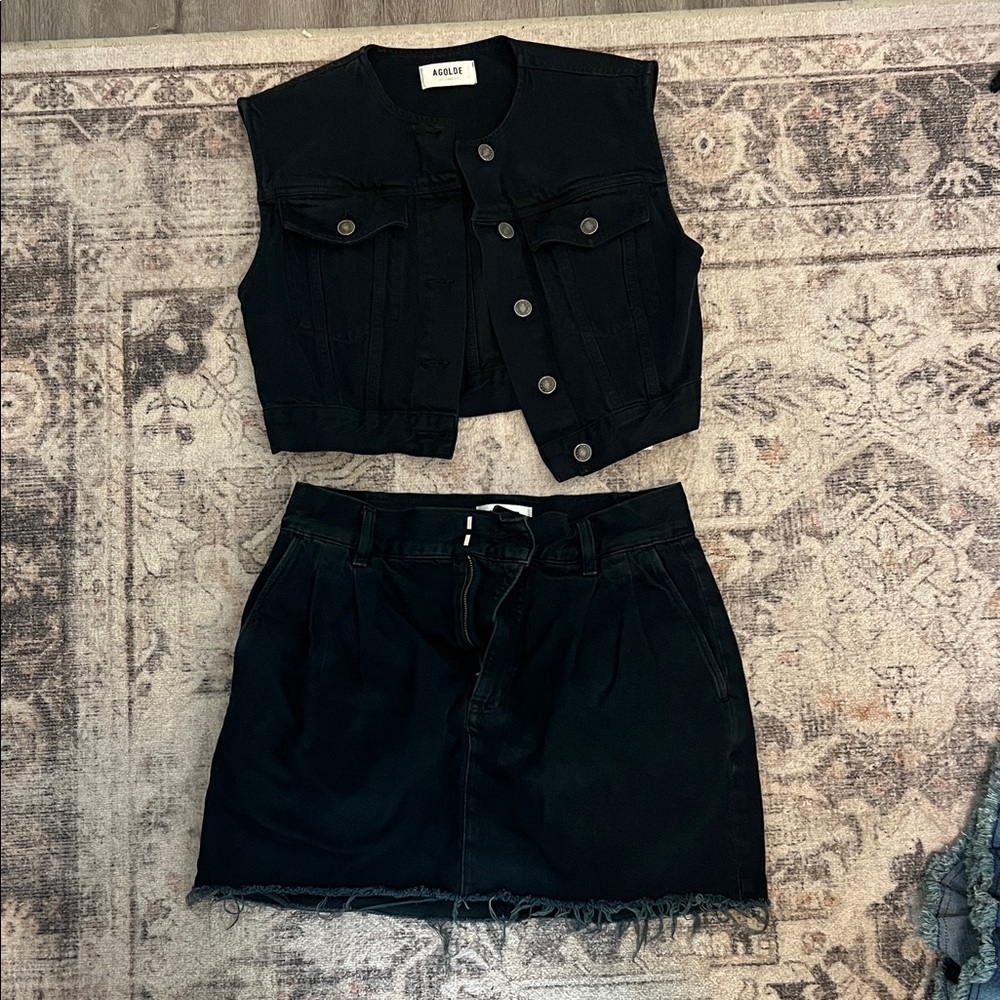 Agolde Black Denim Vest and Skirt Ensemble